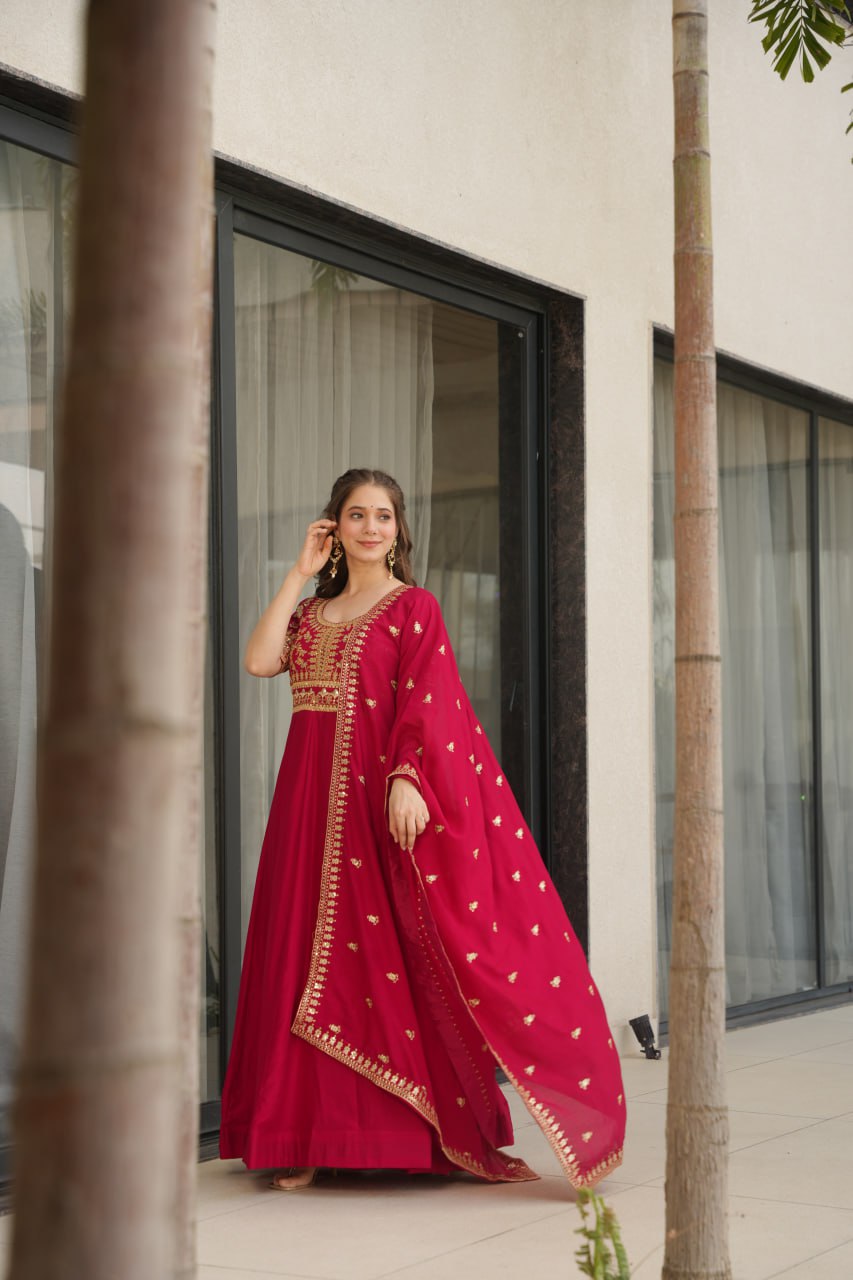 Aadishri pink silk sequins embroidered gown