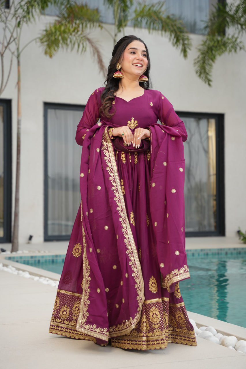 Rudrika purple georgette embroidery gown