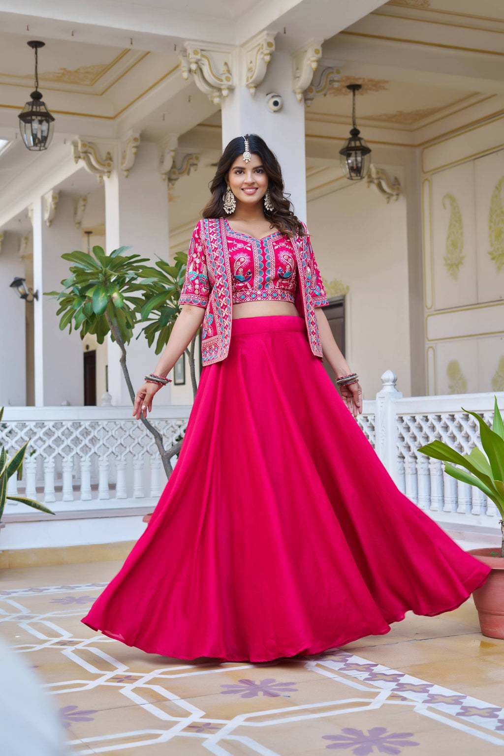 Devisha pink Vichitra silk lehenga choli with embroidered koti