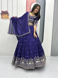 Gopi navy blue Vichitra silk lehenga choli with embroidery sequins thread work