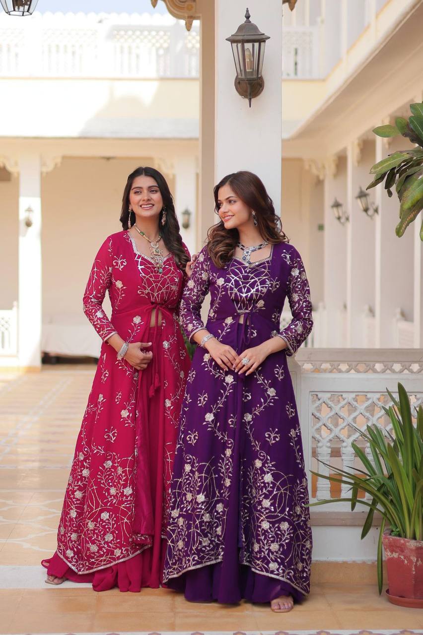 Georgette embroidered Aanshi designer shrug outfit set