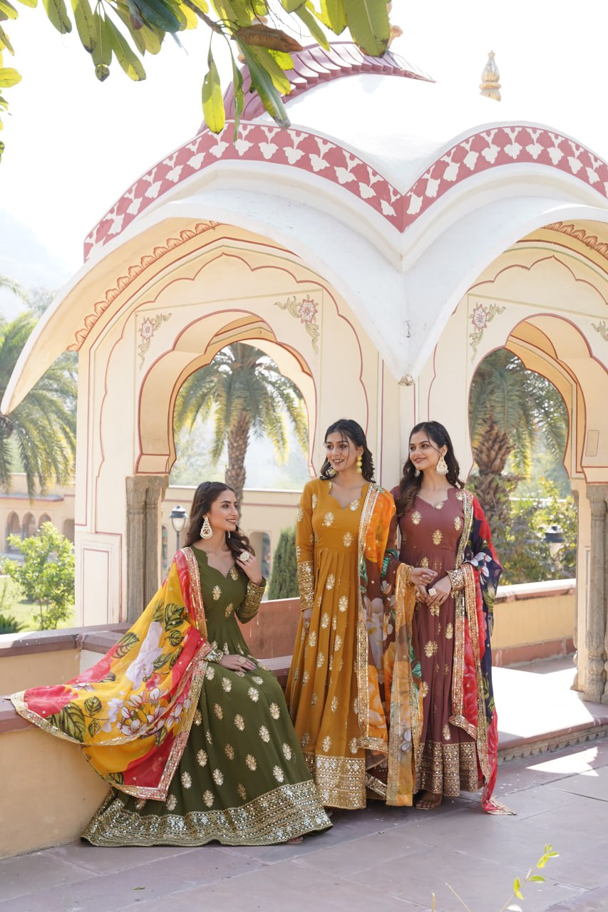 Padmini georgette yellow embroidery anarkali gown set