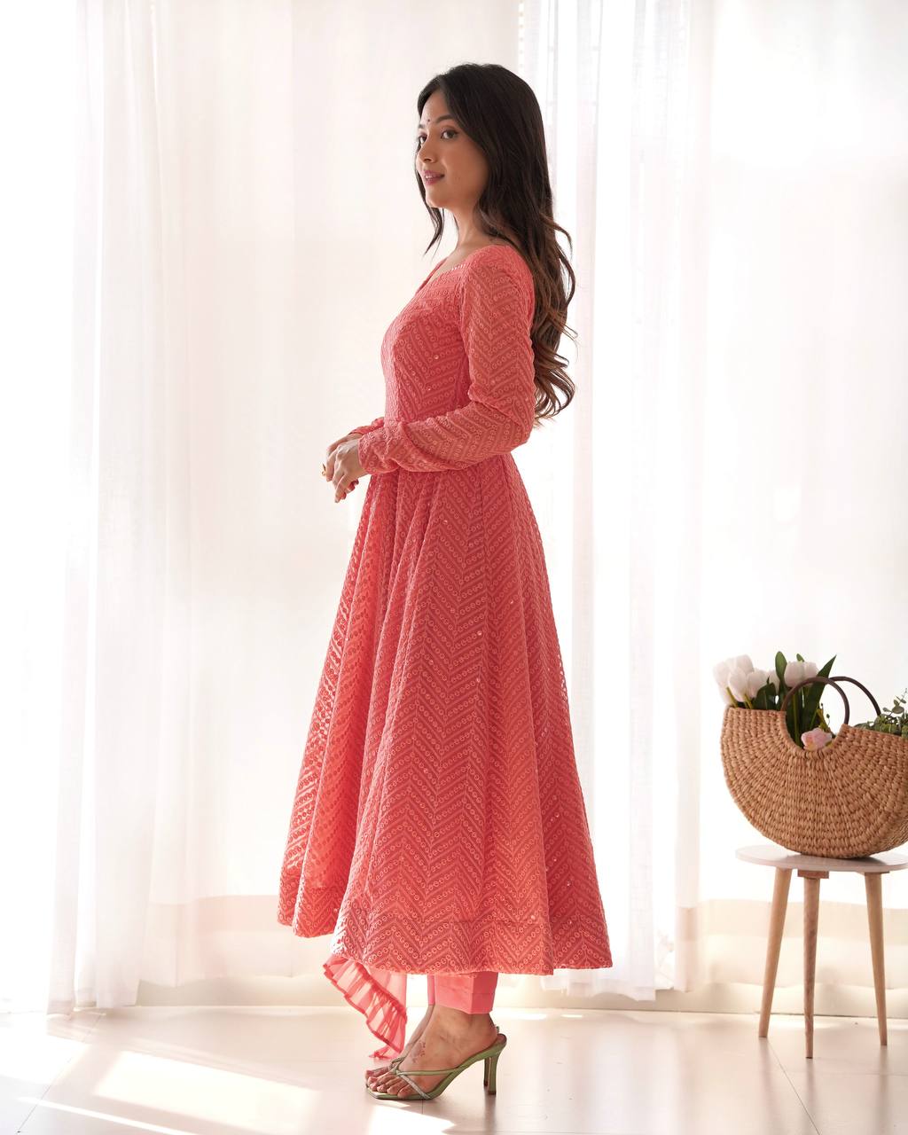 Peach Jyotika designer Anarkali suit set for women