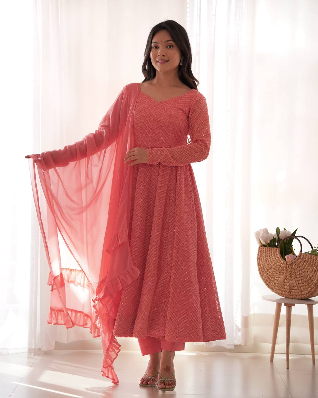 Peach Jyotika designer Anarkali suit set for women