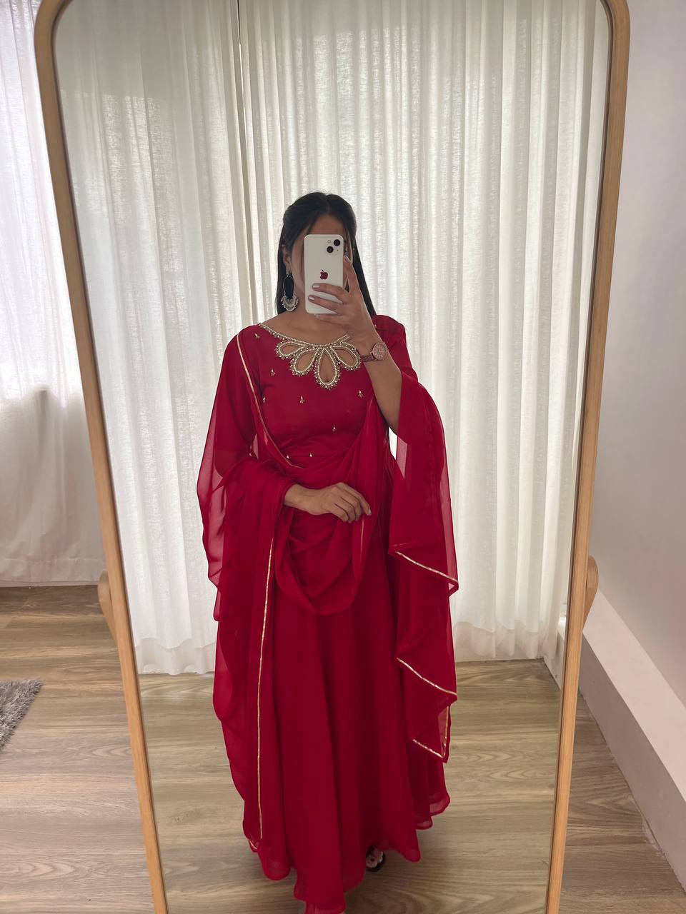Samiksha red georgette embroidered Anarkali gown set