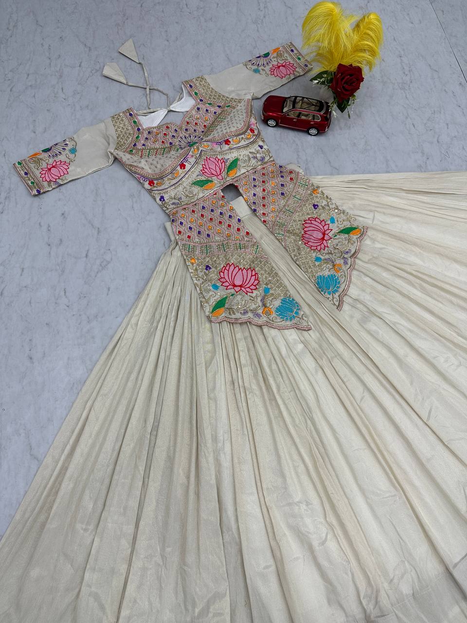 Neerja off-white Cosmos silk crop top lehenga choli with embroidery and sequins work
