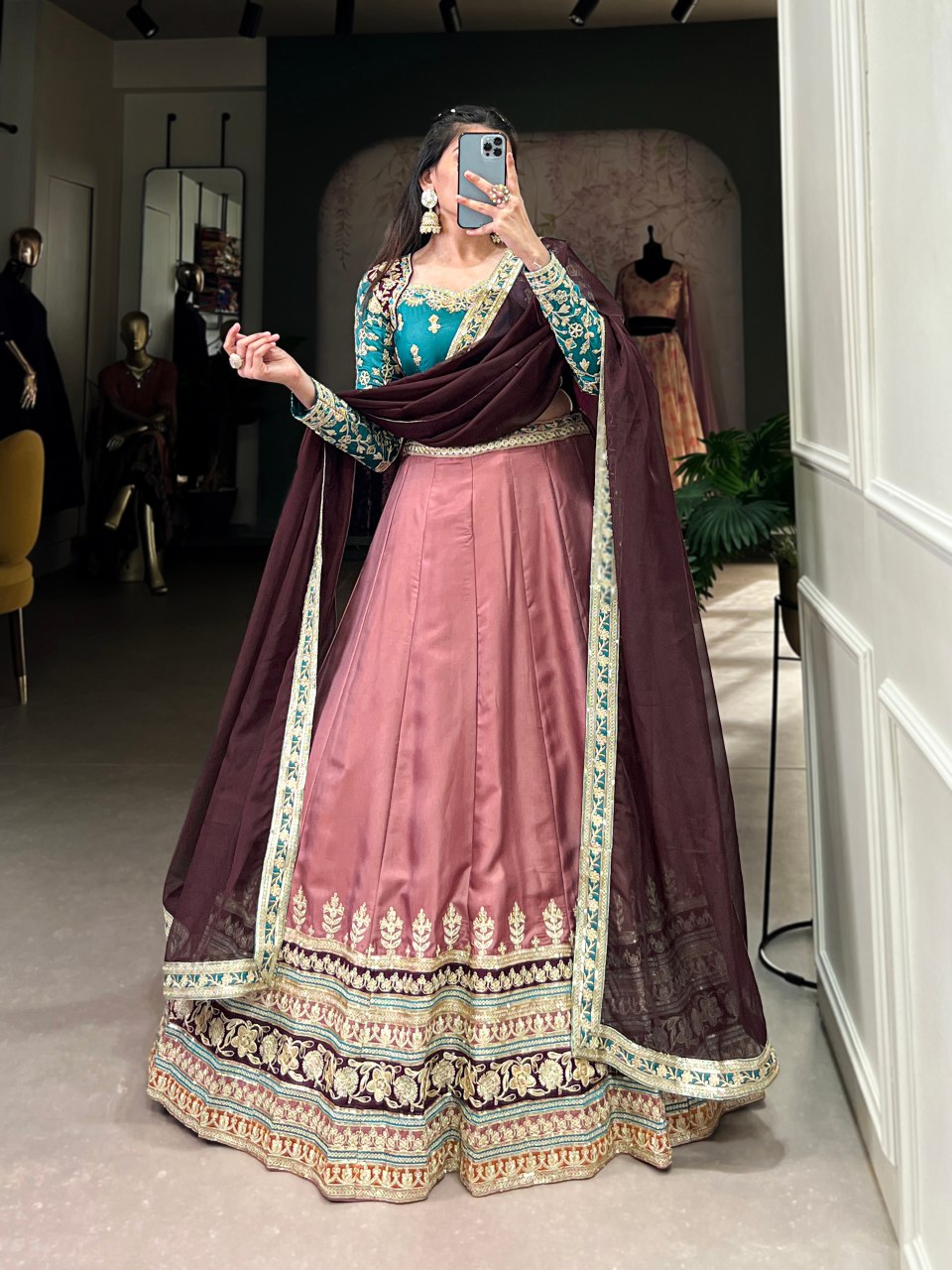 Sanaya multicolor floral embroidered silk lehenga set
