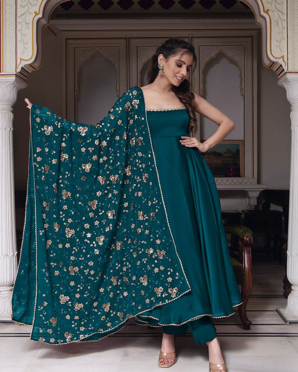 Manjula maroon anarkali gown suit set