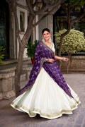 White pure rayon lace work lehenga choli with georgette sequins dupatta