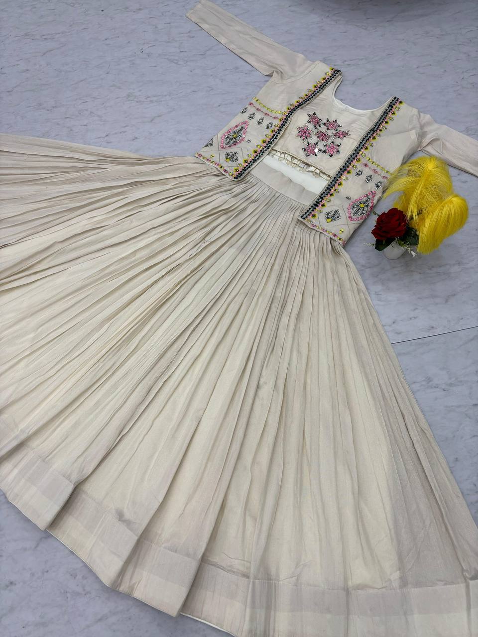 Off white tissue shimmer lehenga choli with handwork real diamond work and jacket