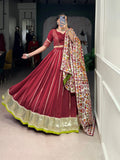 Maroon Chanderi zari weaving and embossed lace lehenga choli