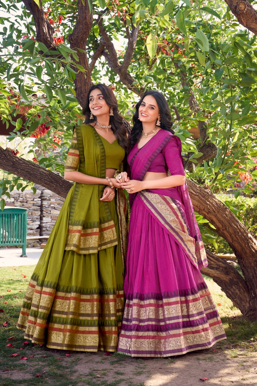 Green pure Chanderi lehenga choli with zari weaving work and dupatta
