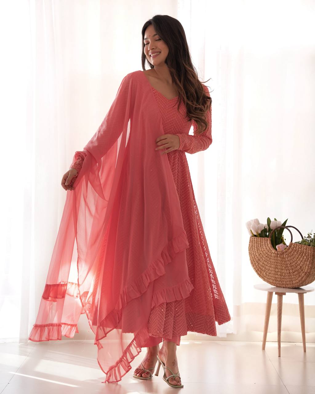 Peach Jyotika designer Anarkali suit set for women