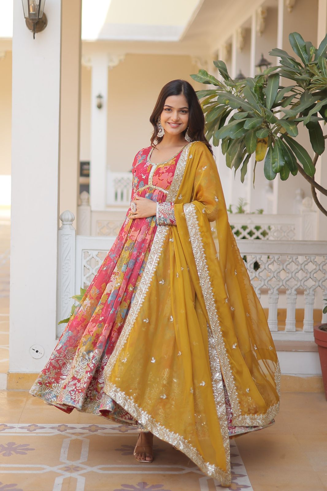 Matrika Pink Georgette Embroidered Anarkali Gown Set