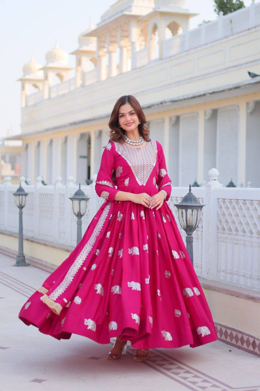 Pink georgette embroidered Veronika designer Anarkali gown