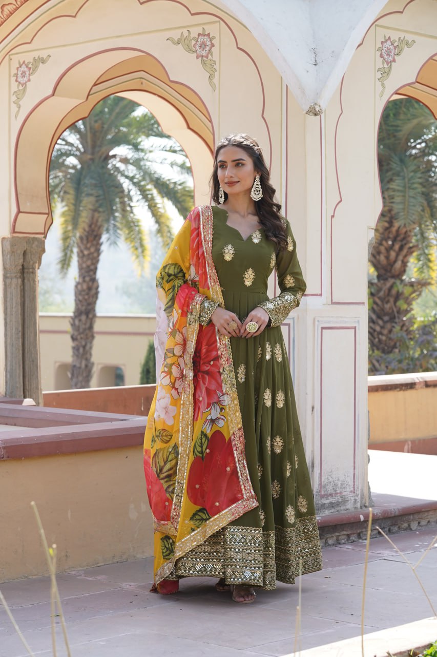 Padmini georgette green embroidery anarkali gown set