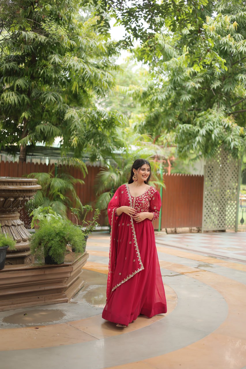 Pink embroidered Jiyanshi designer Anarkali gown