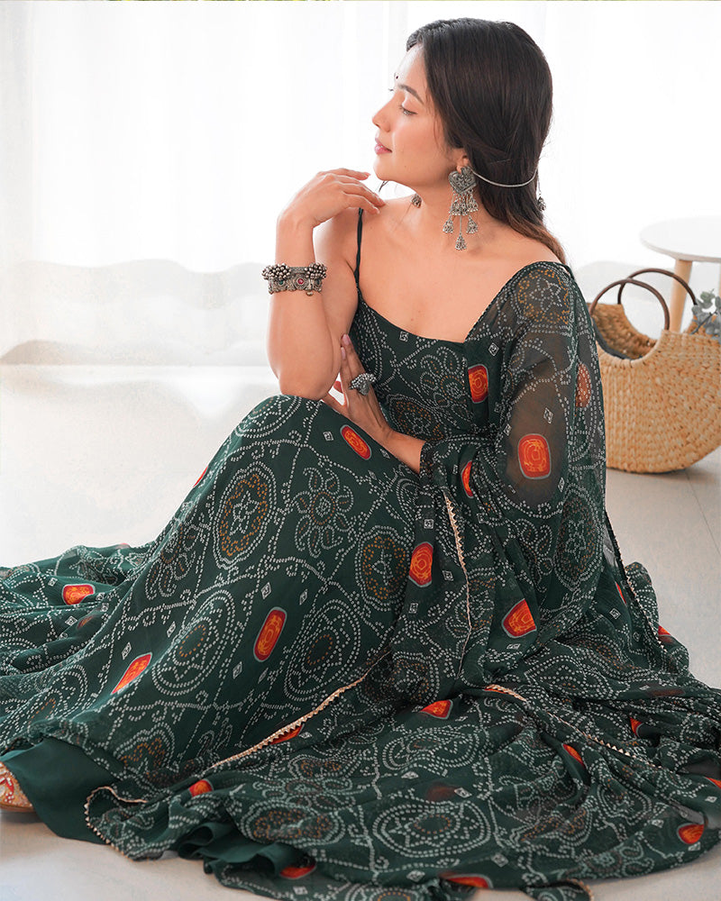 Manmayi green bandhani printed anarkali gown set