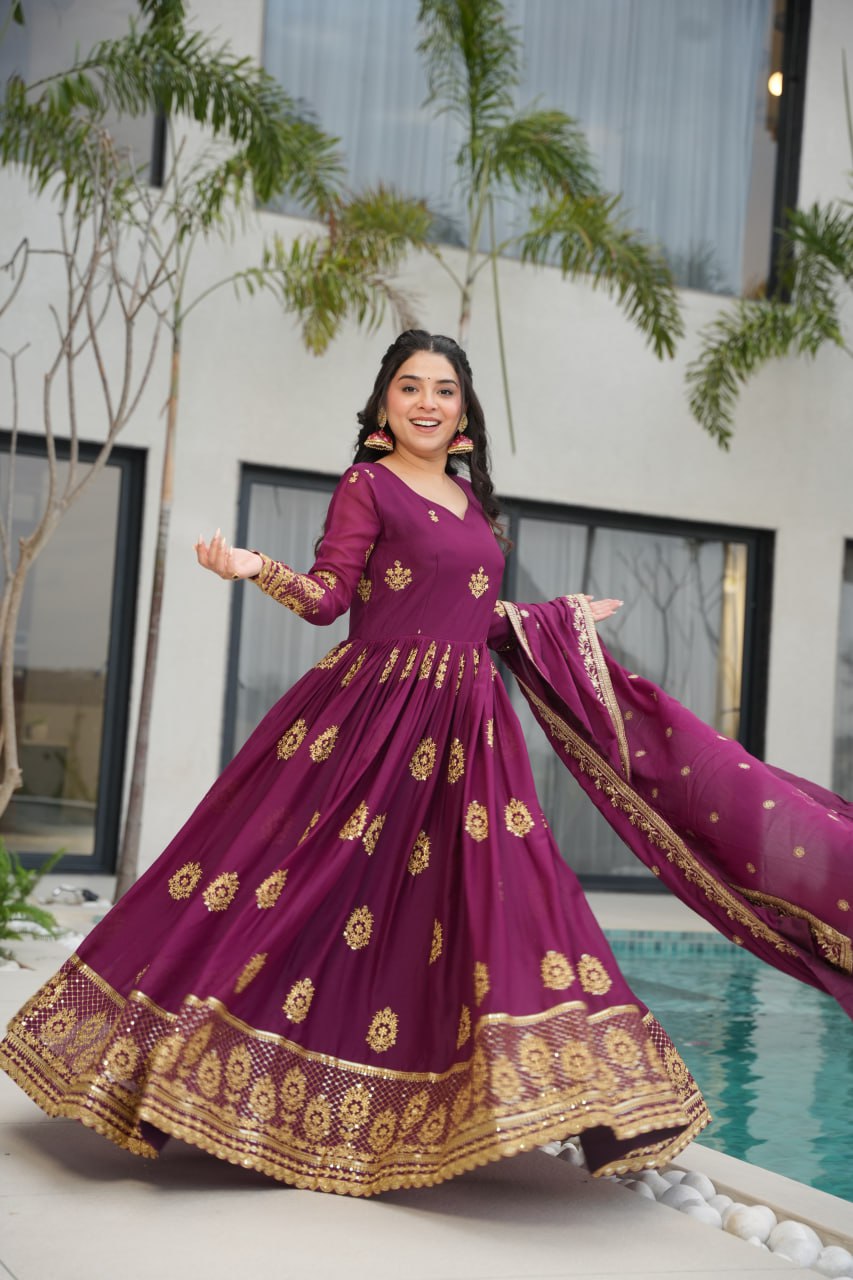 Rudrika purple georgette embroidery gown