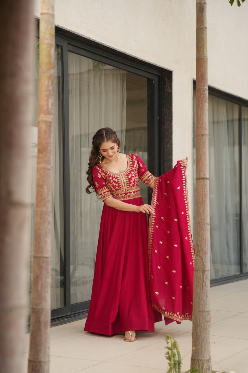 Aadishri pink silk sequins embroidered gown