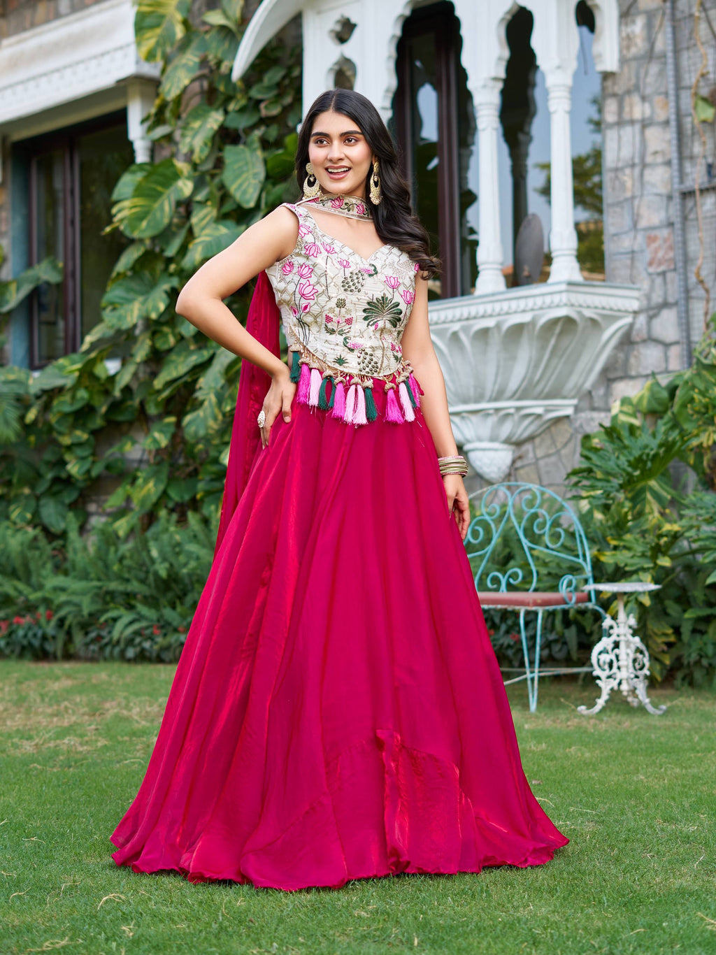 Tanu pink tissue silk lehenga choli with sequins thread work and dupatta