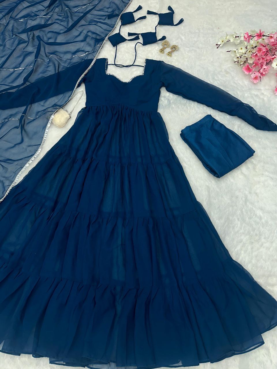 Blue georgette flared Mihika designer Anarkali suit