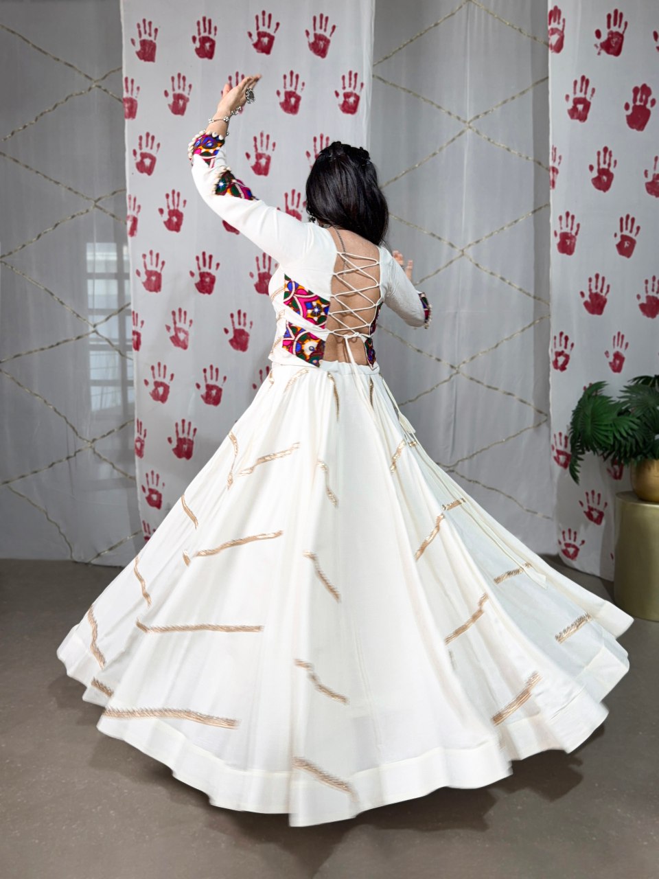 Off white pure rayon lehenga choli with mirror gamthi and sequins work