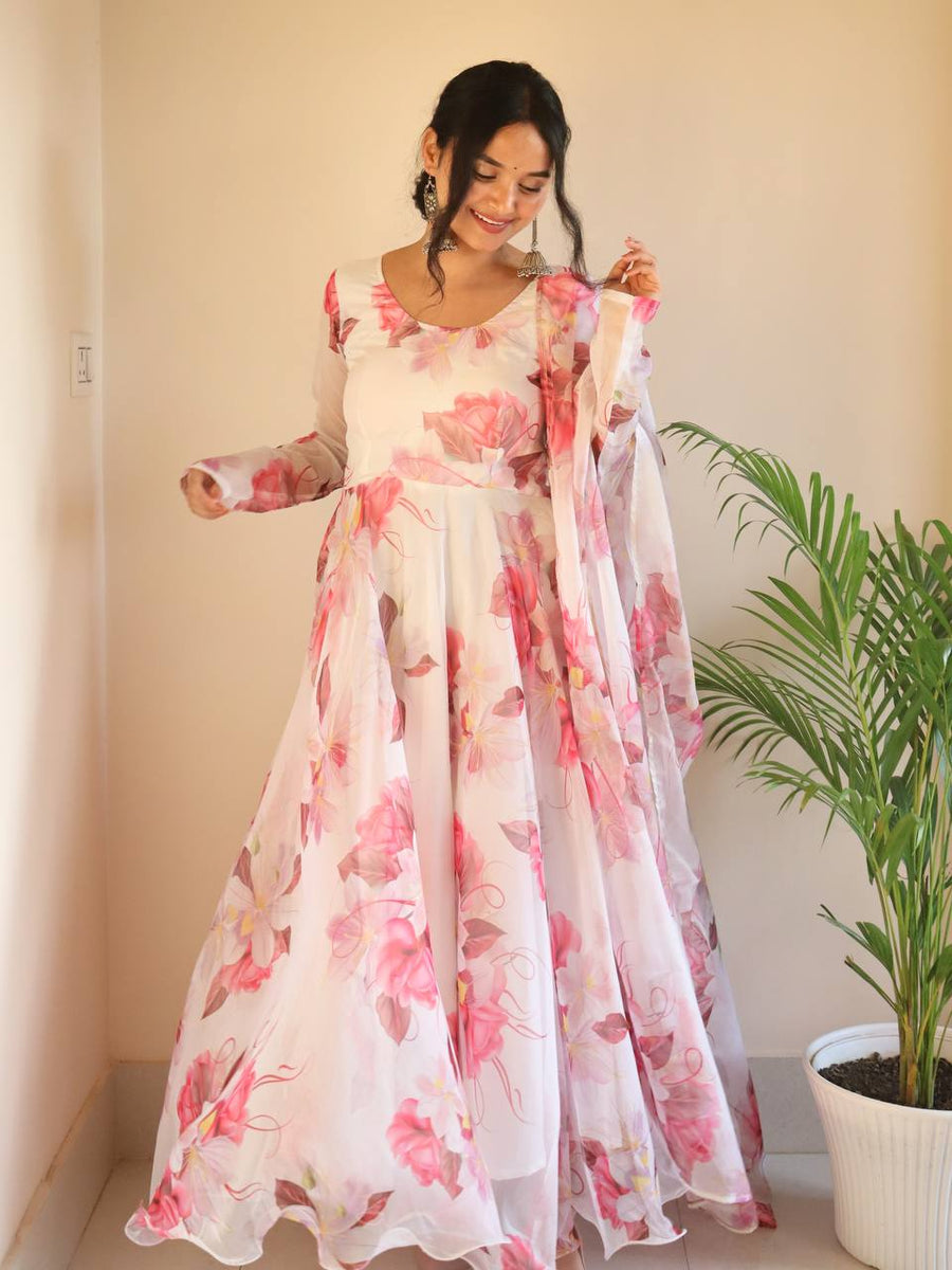Mandodari elegance organza tebby silk anarkali gown set