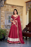 Maroon Vichitra silk zari weaving work lehenga choli with dupatta
