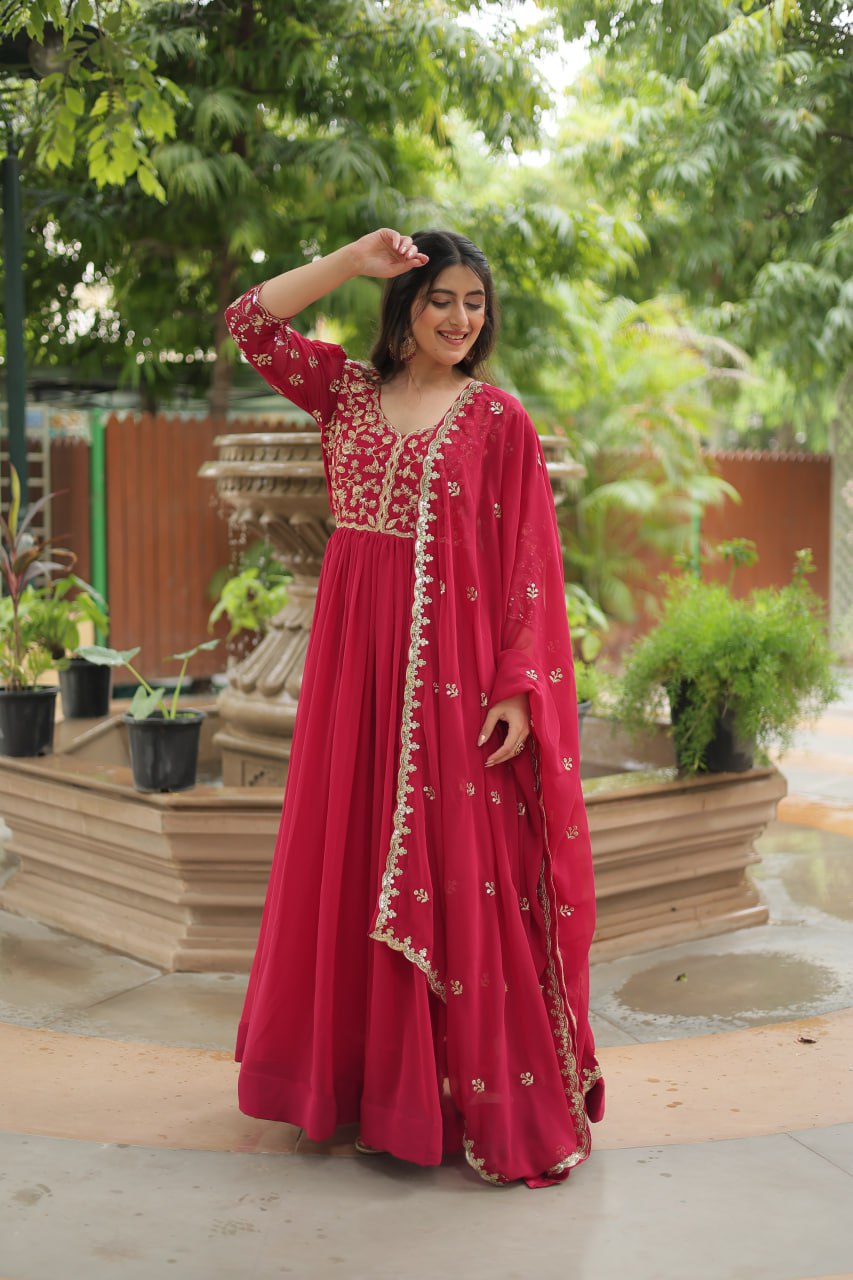 Pink embroidered Jiyanshi designer Anarkali gown