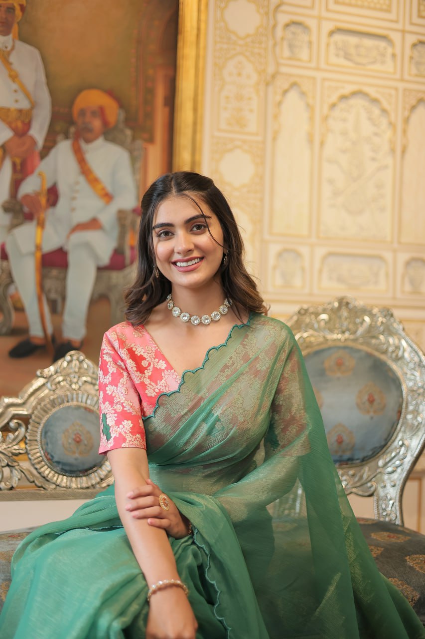 Amoha gold coin green arko cut saree