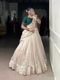 Off white poly Tasar viscose border and bead work traditional lehenga choli