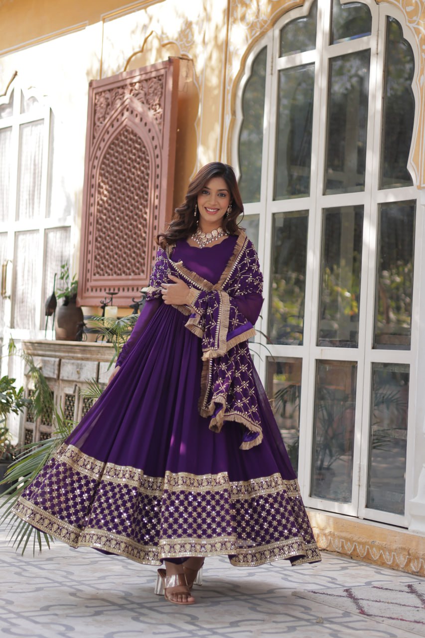 Avishka purple embroidered anarkali gown set