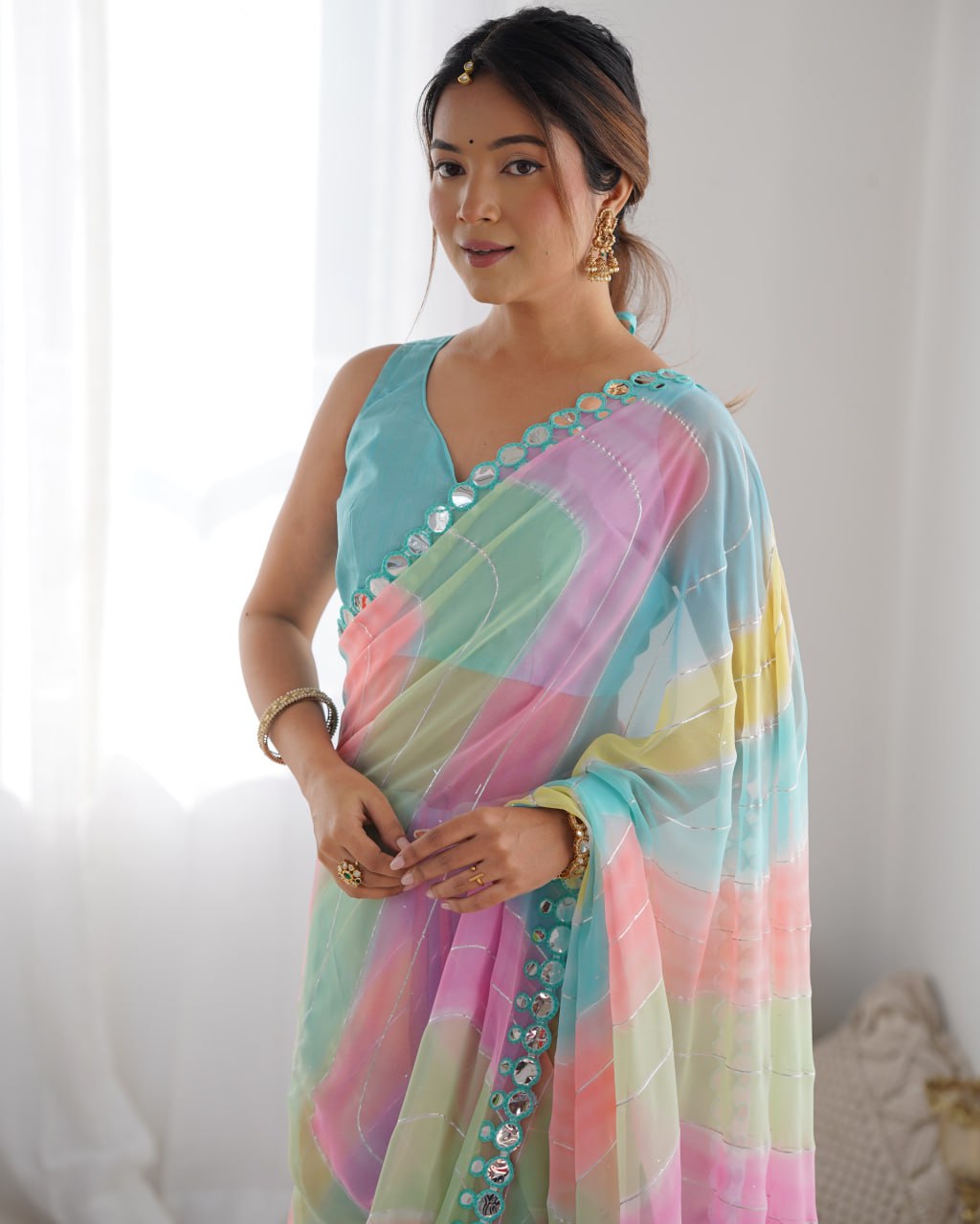 Multicolor georgette mirror work Isha designer saree