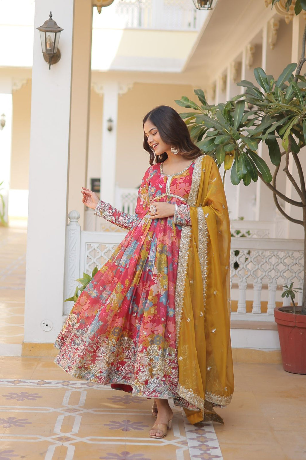 Matrika Pink Georgette Embroidered Anarkali Gown Set