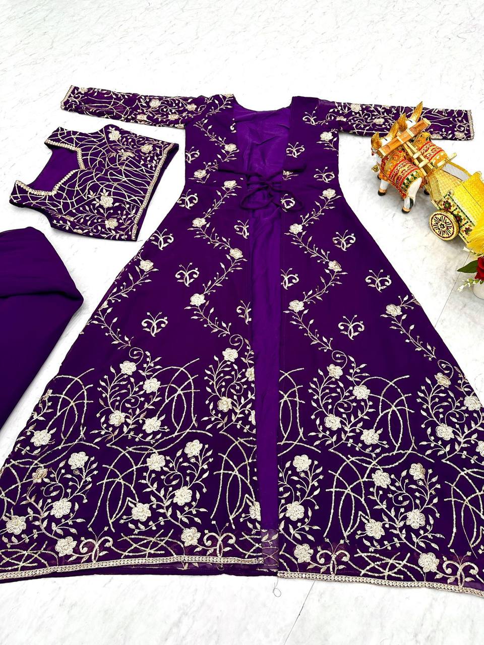 Georgette embroidered Aanshi designer shrug outfit set