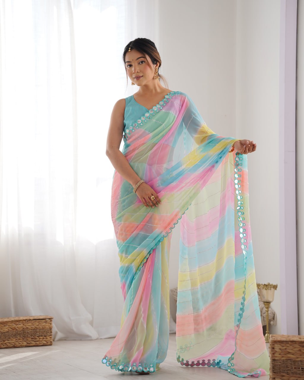 Multicolor georgette mirror work Isha designer saree