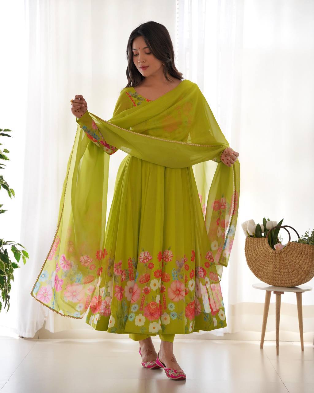 Green floral organza Darshika designer Anarkali suit