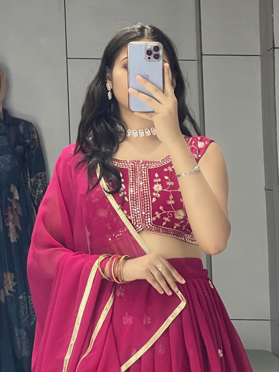 Yami pink georgette embroidered lehenga choli with dupatta
