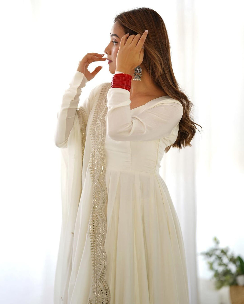 Prema white chanderi silk anarkali suit set