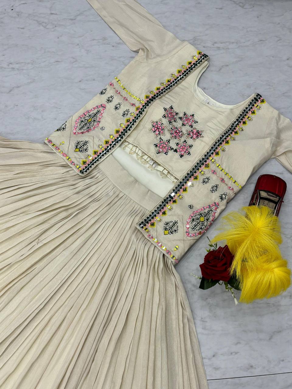 Off white tissue shimmer lehenga choli with handwork real diamond work and jacket