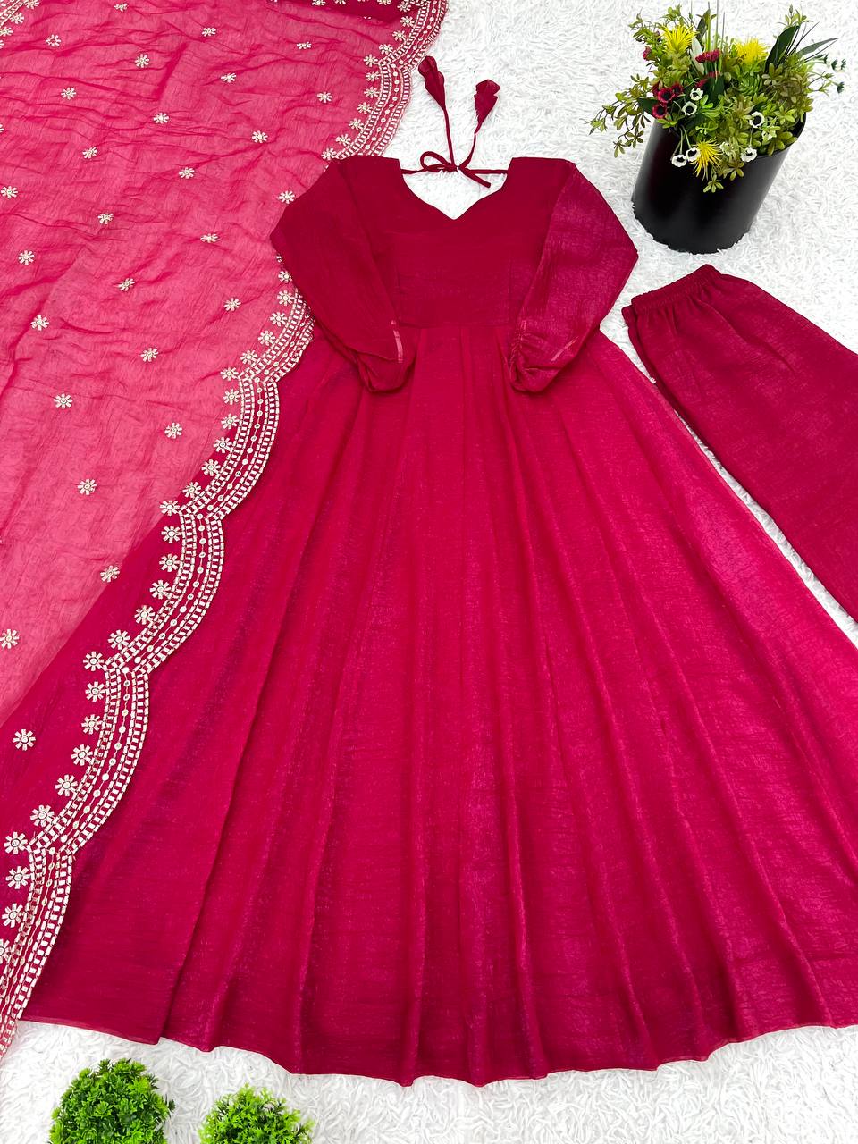 Pink Fandy silk Tiya designer Anarkali suit
