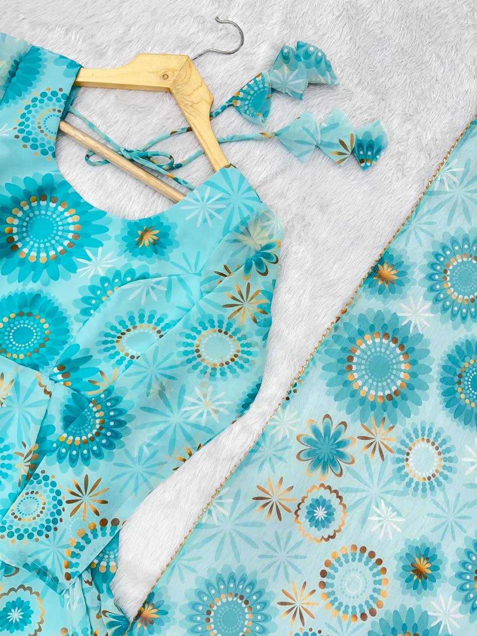 Sky blue georgette floral printed Anarkali suit for women