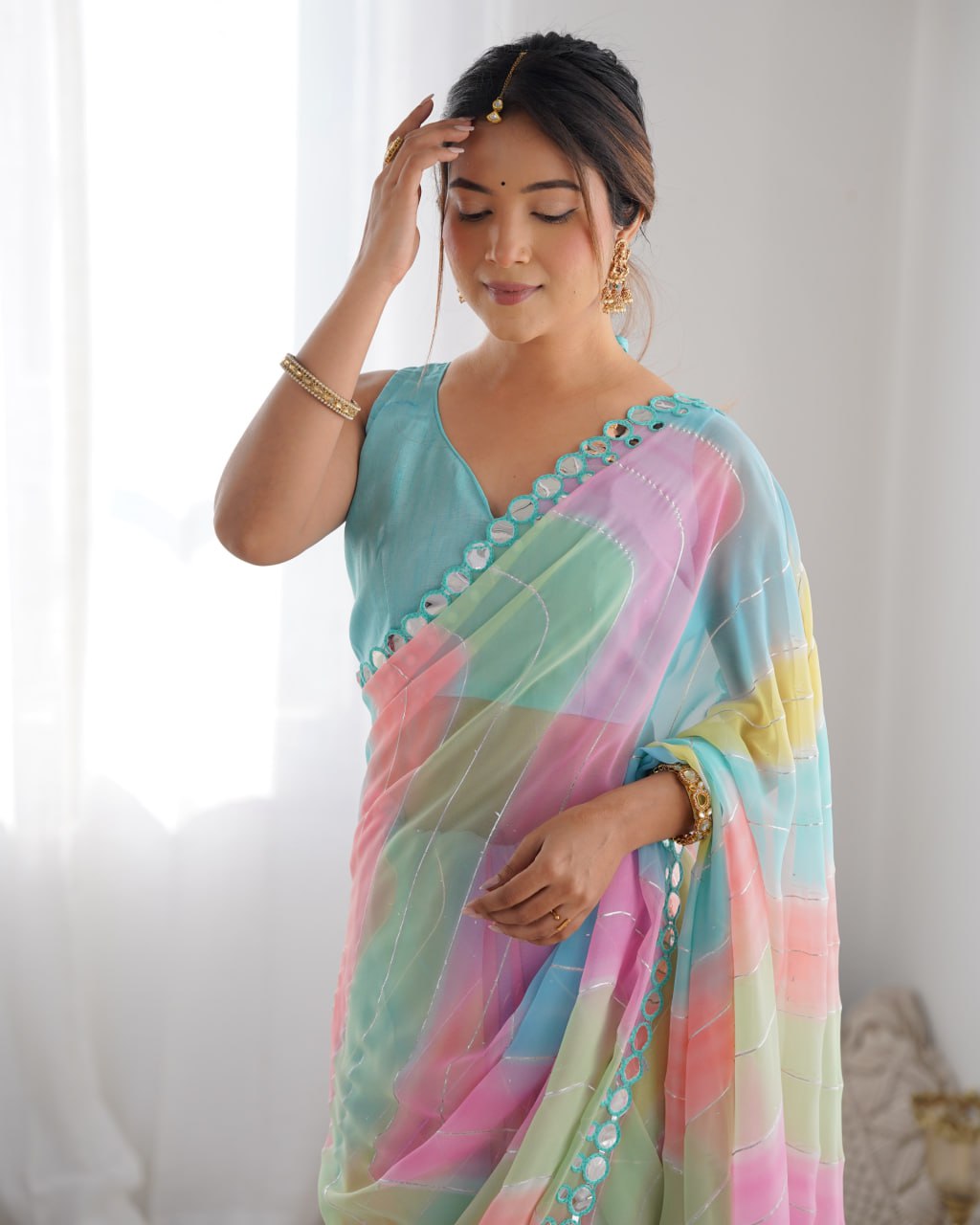 Multicolor georgette mirror work Isha designer saree