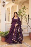 Purple Vichitra silk Aparajita designer Anarkali gown