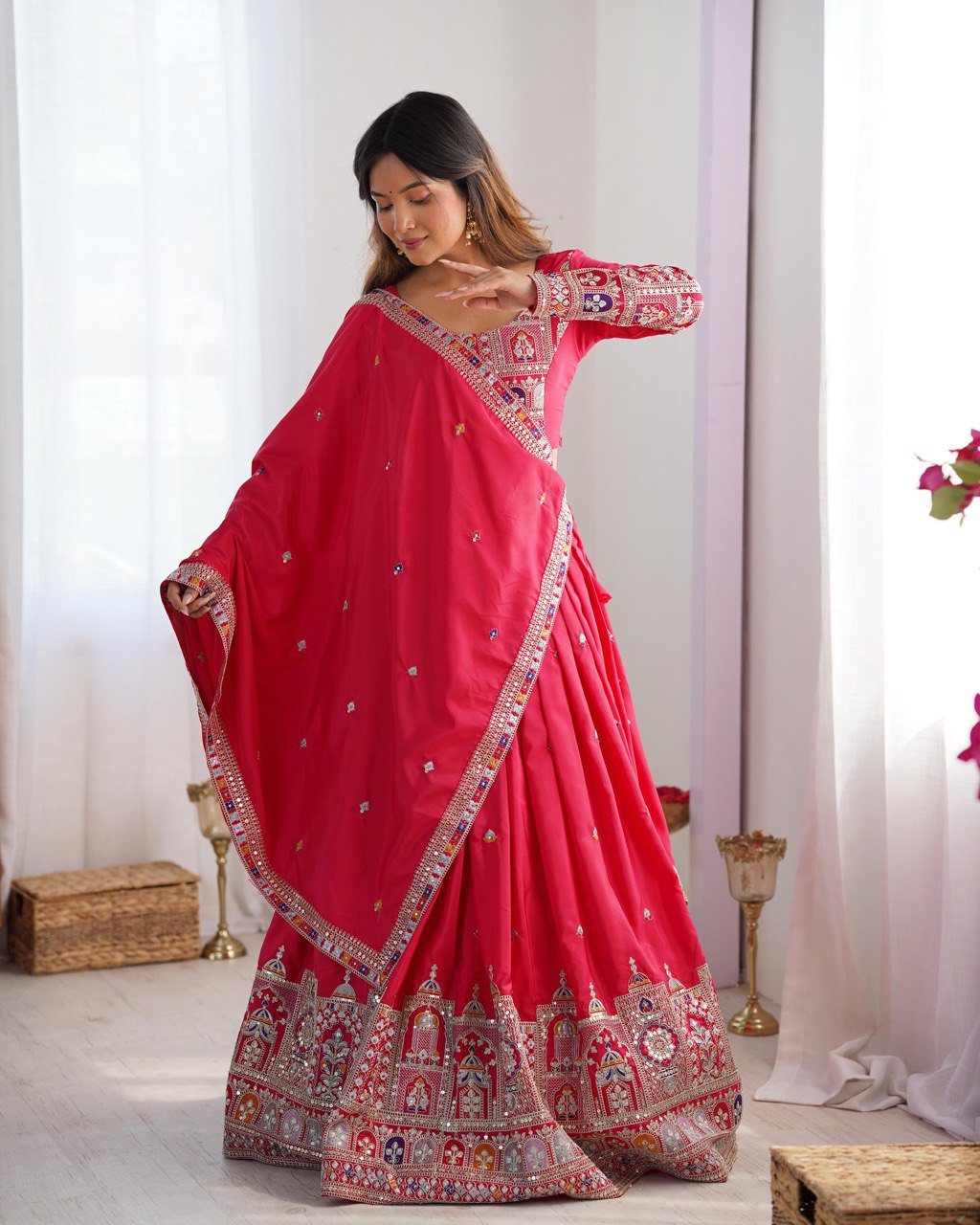 Pink natural crepe silk Kavyani designer lehenga choli