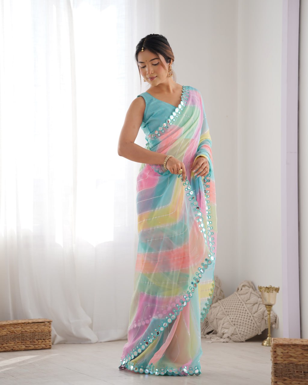 Multicolor georgette mirror work Isha designer saree