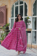 Pink cotton Mahi designer Anarkali suit with dupatta