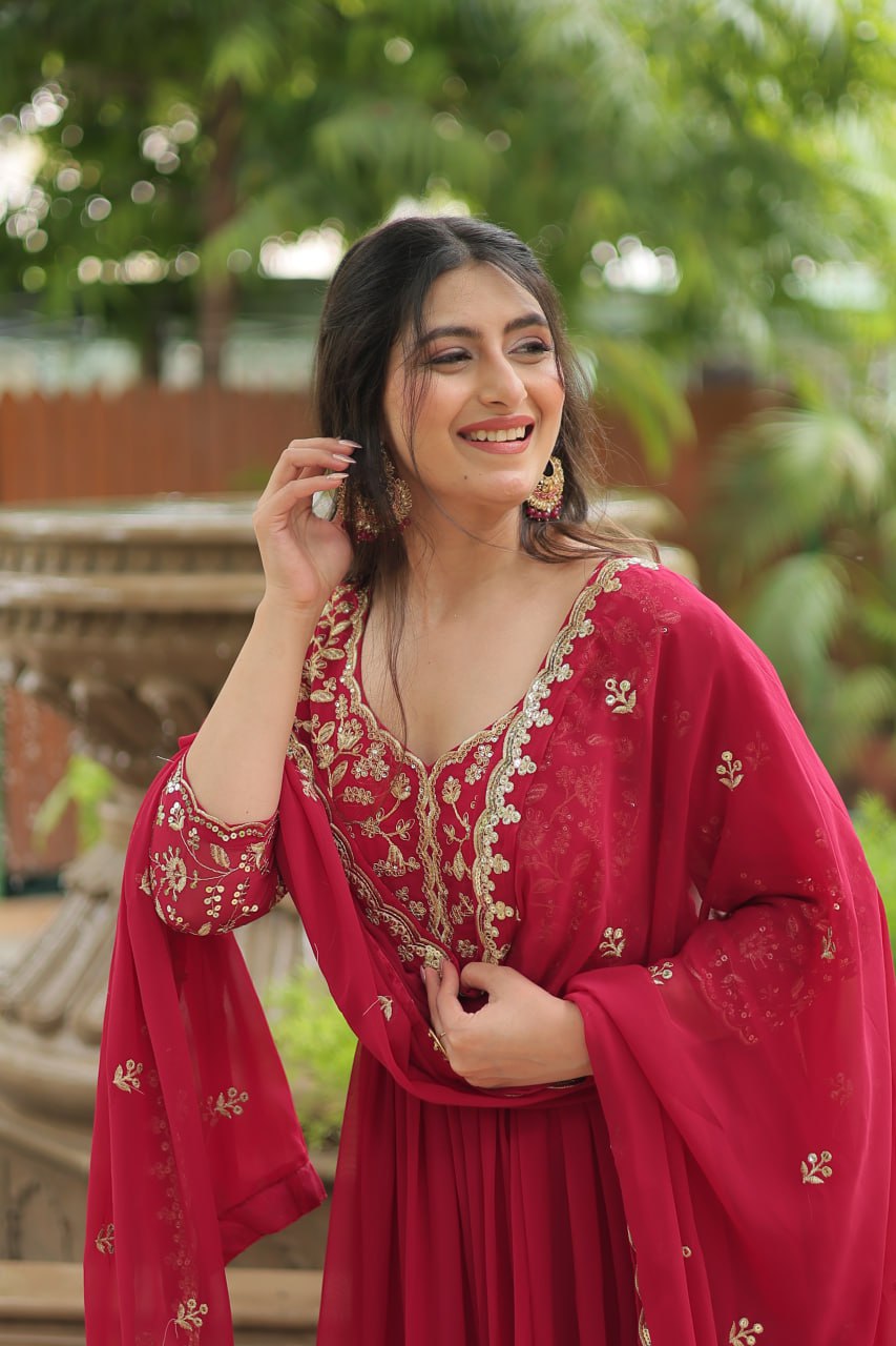 Pink embroidered Jiyanshi designer Anarkali gown