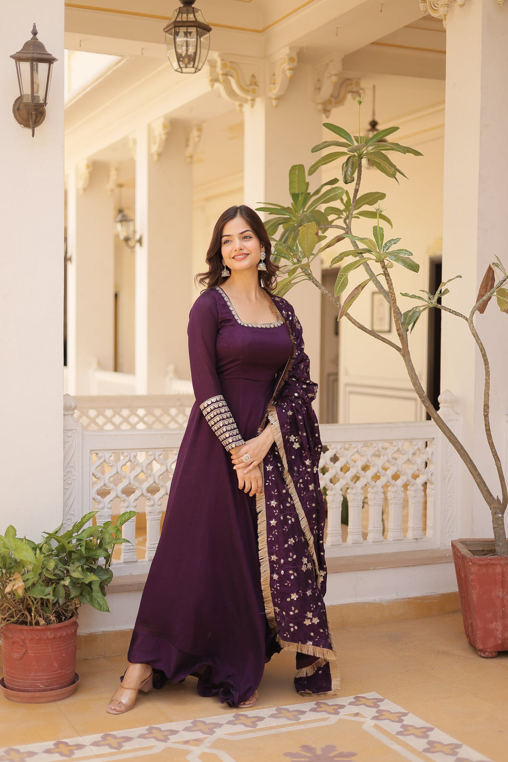Purple Vichitra silk Aparajita designer Anarkali gown